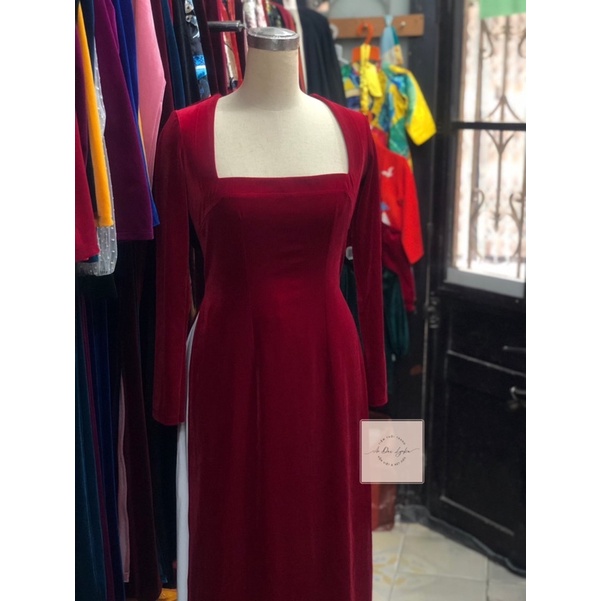 N03-Áo dài Nhung cổ vuông kèm ảnh thật/ Áo dài Lynka88