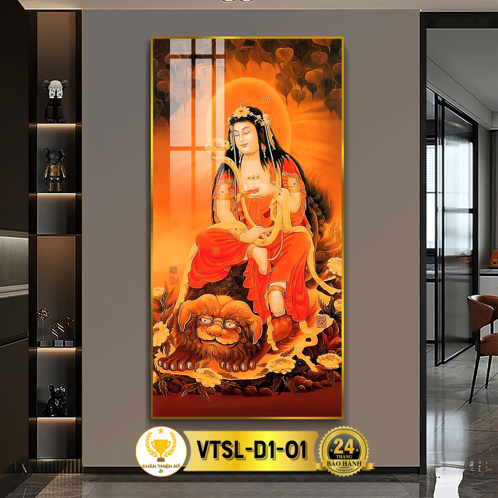 Tranh Phật Treo Tường Tráng Gương Văn Thù Sư Lợi Bồ Tát CHÂN THIỆN MỸ, Quà Tặng, Trang Trí Phòng Thờ VTSL-D1-01