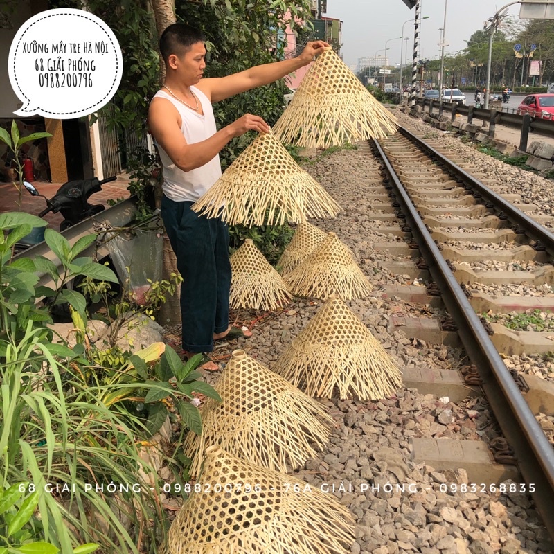 Đèn mây tre trang trí, đèn tre trang trí thả trần tua rua