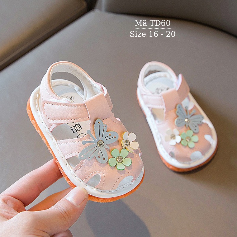Dép sandal bé gái tập đi imibaby 0 - 24 tháng tuổi êm nhẹ chống trơn trượt có tiếng kêu chíp chíp đính hoa xinh xắn TD60