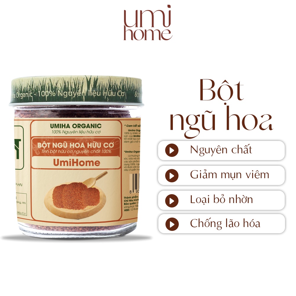 Bột Ngũ Hoa đắp mặt hữu cơ UMIHOME nguyên chất 135g - Mặt nạ ngừa mụn, thâm, dưỡng da trắng mịn, se khít lỗ chân lông