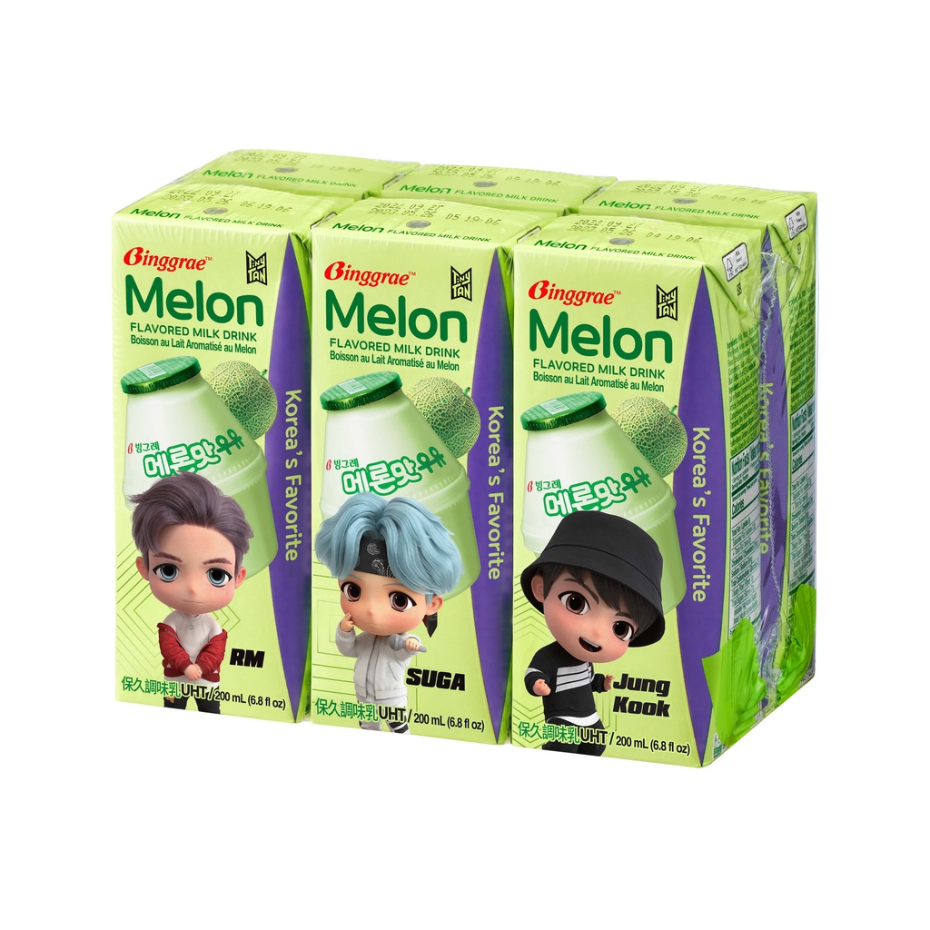 ★Tặng thẻ hoạt hình BTS Lốc Sữa Dưa lưới Hàn Quốc Binggrae Melon Milk (200ml x 6 hộp)