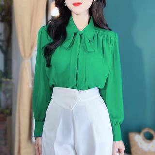 Áo sơ mi tay dài cổ nơ nút bọc Basic CHUU A9001.5063