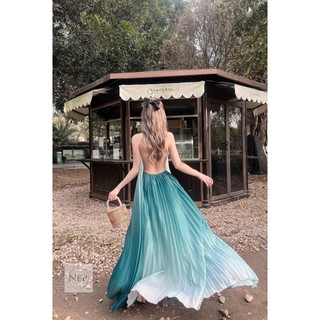 maxi suông dập li hở lưng