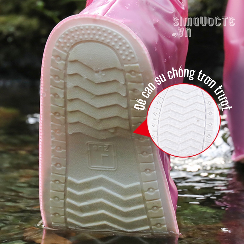 Ủng bọc giày ngắn cổ đi mưa đế cao su chống trơn trượt Bao giày đi mưa nhựa PVC siêu dai có khoá kéo chống lọt nước