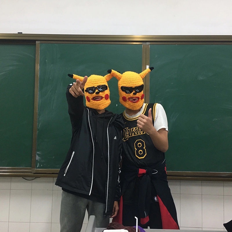● Mũ len hình Pikachu đội đầu hài hước, Mặt nạ dễ thương, Mũ Len đội đầu độc lạ