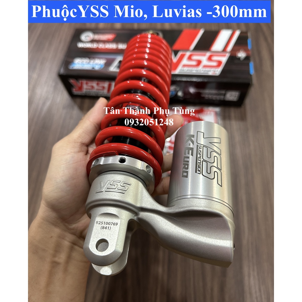 Phuộc YSS Mio, Luvias, Honda Beat cao 300mm Đỏ bình dầu dưới bạc ( YSS