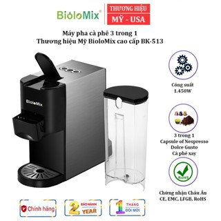 Máy pha cà phê viên nén BioloMix BK-513 Mỹ 3 trong 1, Sử dụng bột hoặc viên nén - Tự động tắt máy.