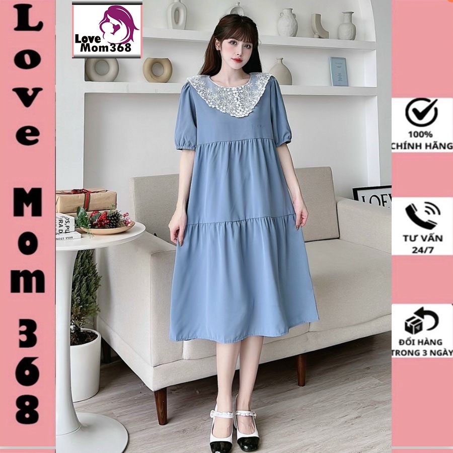 Đầm Bầu Đẹp Mùa Hè Cổ Ren. Váy Bầu Công Sở Thiết Kế Dáng Suông Dài, Tay Ngắn Đi Làm Đi Chơi Thoải Mái A37 Love Mom368