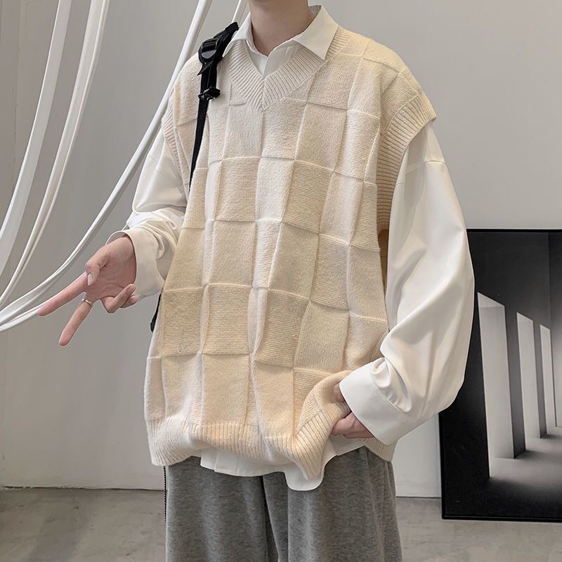 Áo Gile Đan Ô Vuông Nam Nữ Unisex