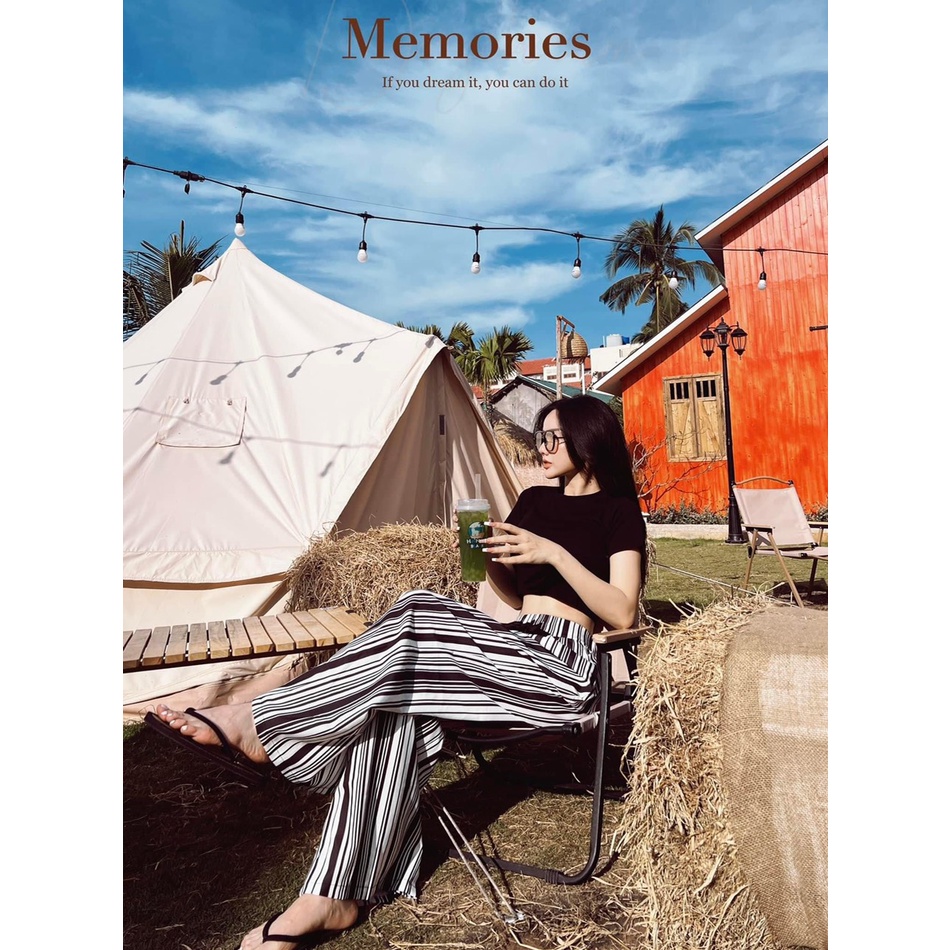 Set bộ áo crt mix quần xuông kẻ siêu hot bộ nữ xuân hè