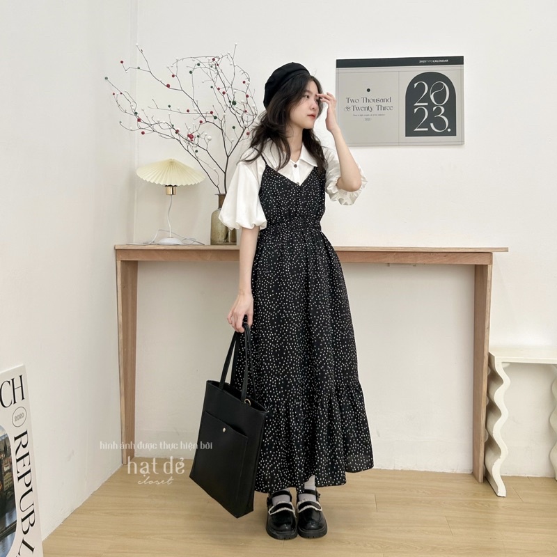 Đầm yếm BI chất thô lụa mềm 2 lớp form xoè dài (KHÔNG KÈM ÁO)