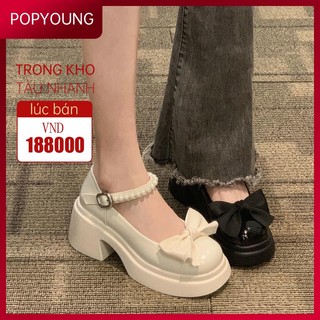 Giày búp bê da đế dày đính ngọc trai thời trang dành cho nữ