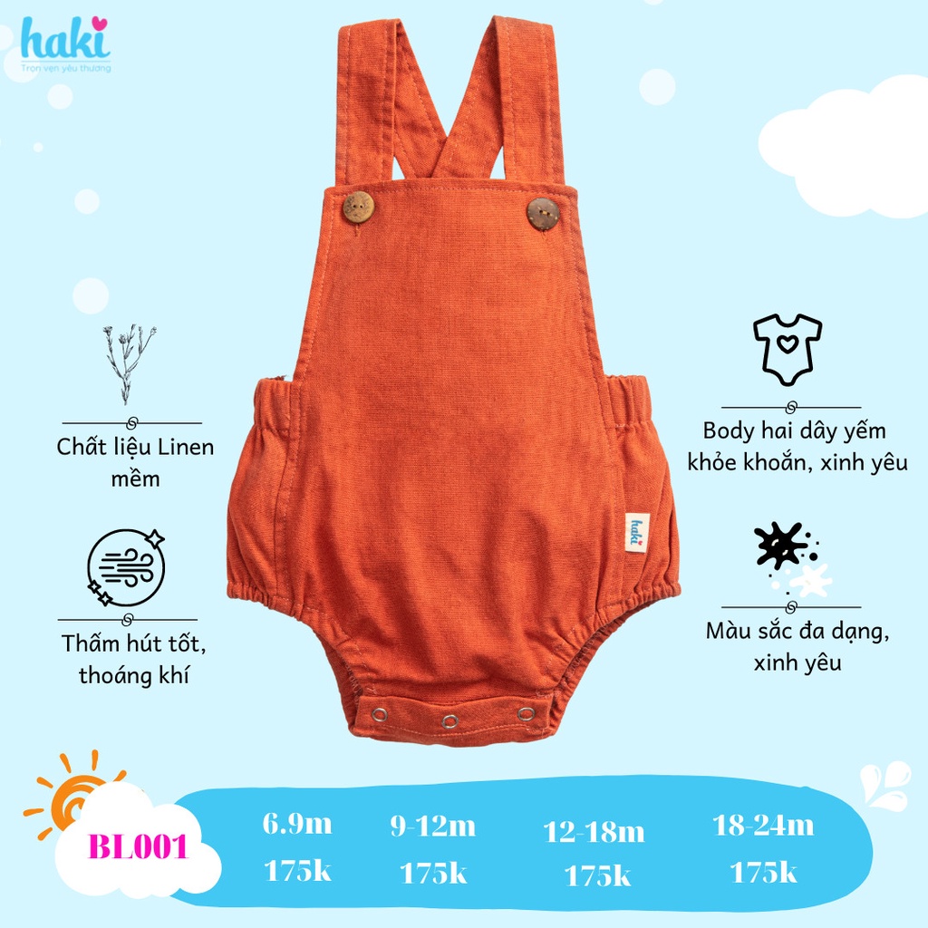 Set body yếm liền thân cho bé trai bé gái từ 6-13kg đi chơi chụp ảnh Haki BL001