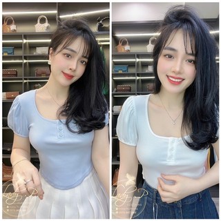 Áo croptop cổ vuông tay dúm-LADY.Clothing