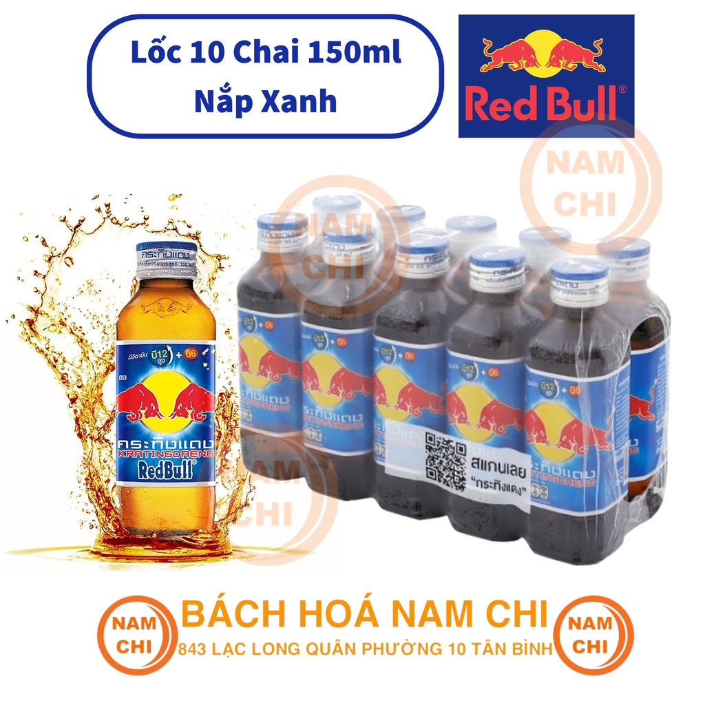 [LỐC 10 CHAI] Nước Tăng Lực REDBULL NẮP XANH 150ml - Thái Lan - Chai Sành Thủy Tinh