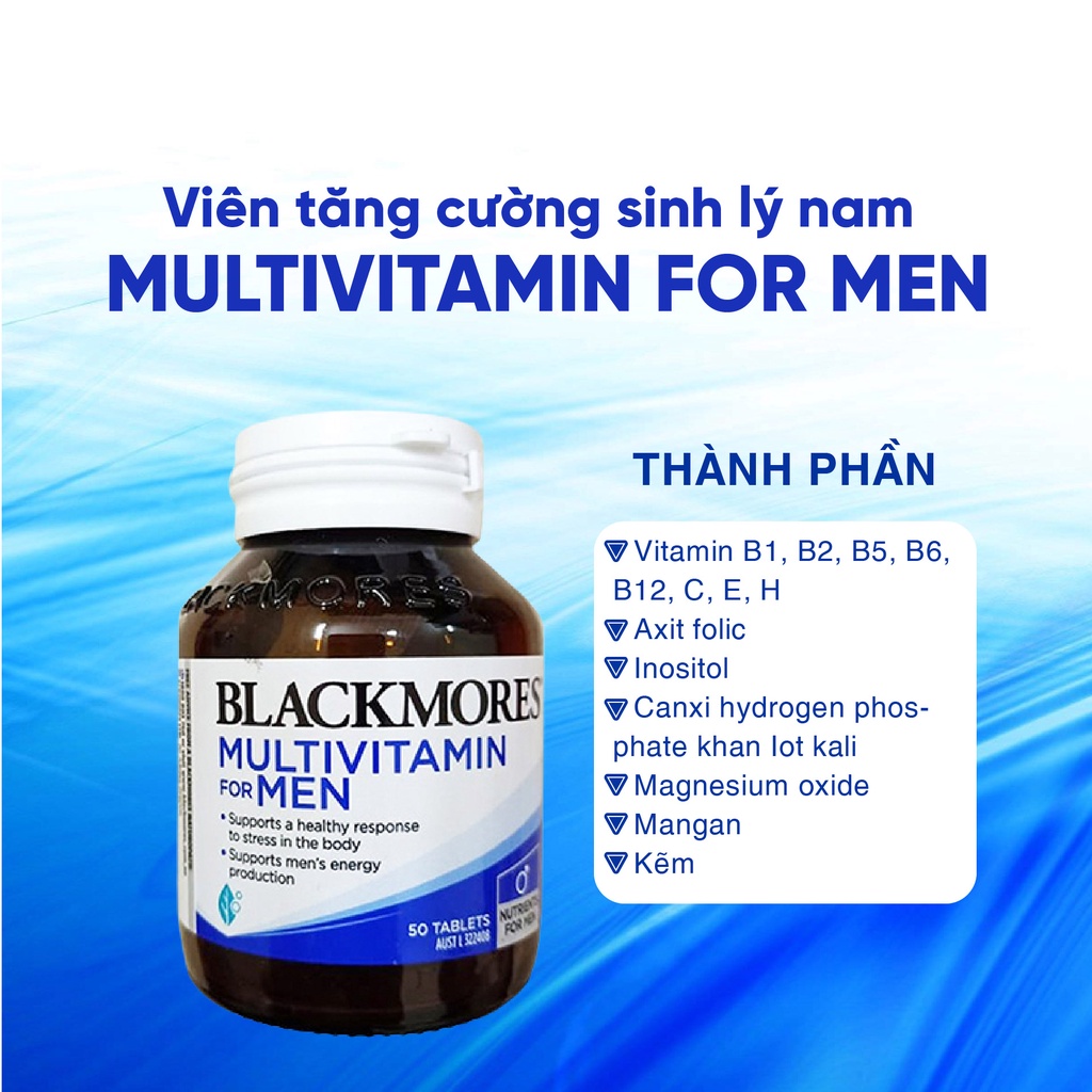 Vitamin tổng hợp cho nam Blackmores Multivitamin For Men hỗ trợ tăng cường sức khỏe nam giới 50 viên của Úc