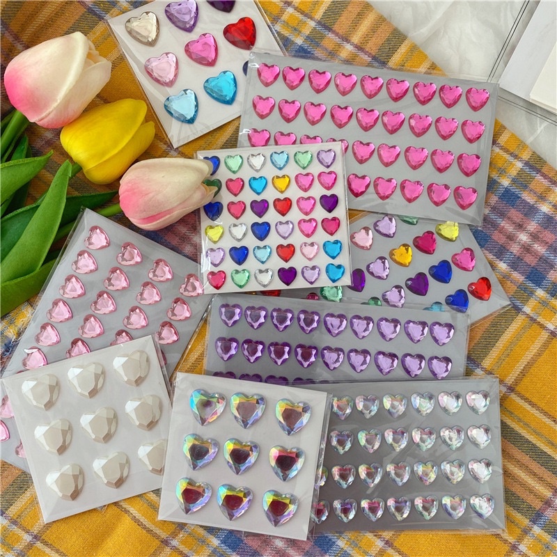 Miếng sticker hình dán đa năng Y2K hình gems trái tim đáng yêu A002