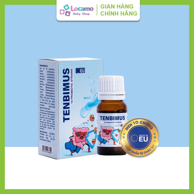 Men vi sinh 10 chủng Tenbimus Giảm táo bón Tiêu chảy Rối loạn tiêu hóa Nôn trớ Phân sống Chai 10ml