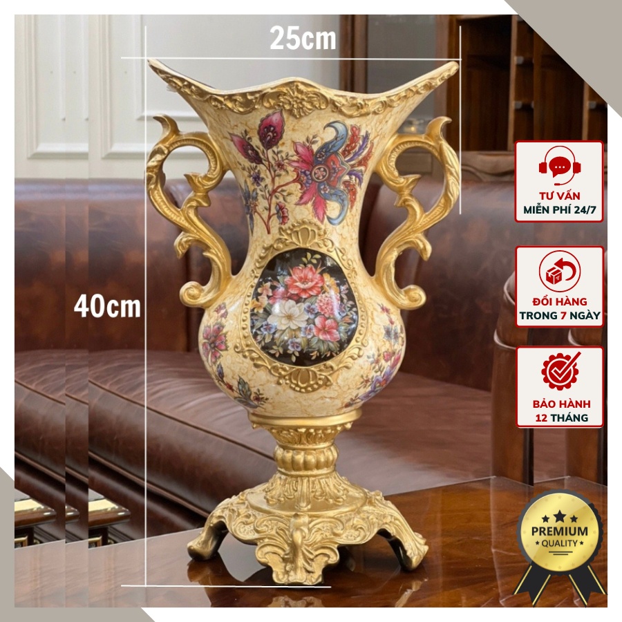 Bình hoa gam trắng điểm bông hoa đỏ nổi bật mang phong cách tân cổ điển BH22.