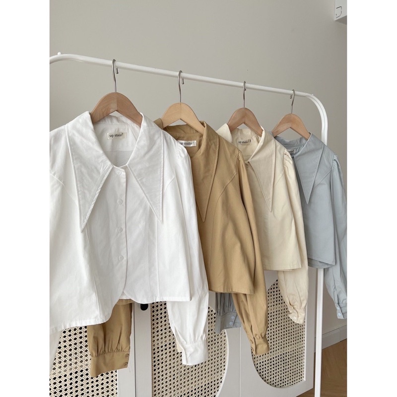 Áo sơ mi nữ kiểu, áo sơ mi croptop tay dài cổ sen chất kaki thô Thời Trang B.Y Tea Clothing