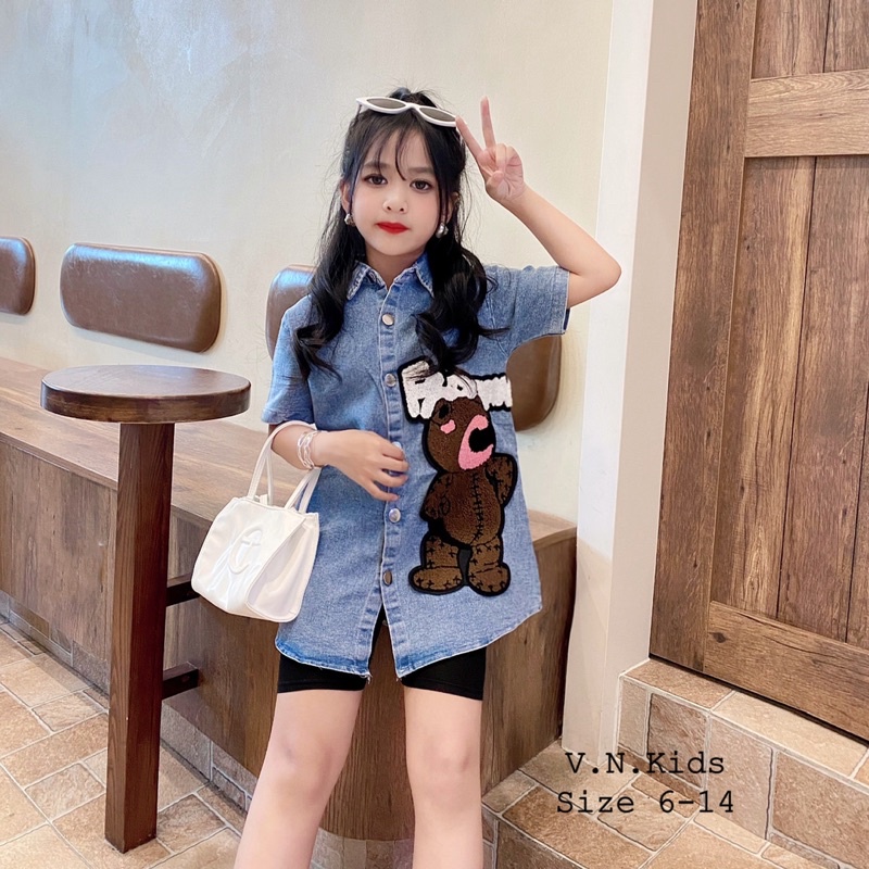 Áo sơmi Jean gấu ? quần legging đui cho Bé size đại 20kg - 45kg