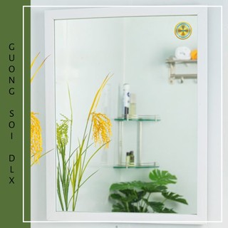 Gương Soi Trang Trí Nhà Tắm Hình Chữ Nhật Khung Gỗ Màu Trắng GS121 40x50cm