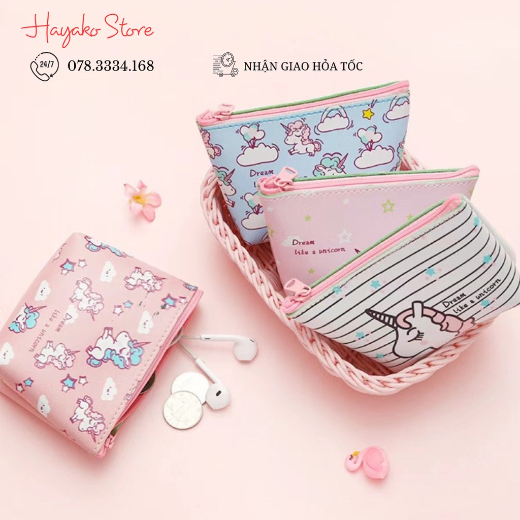 Túi Bút, Túi Đựng Mỹ Phẩm, Hộp Bút Unicorn Zanmoo Da PU Đựng Phụ Kiện/ Vật Dụng Cần Thiết Nhỏ Gọn Tiện Lợi.