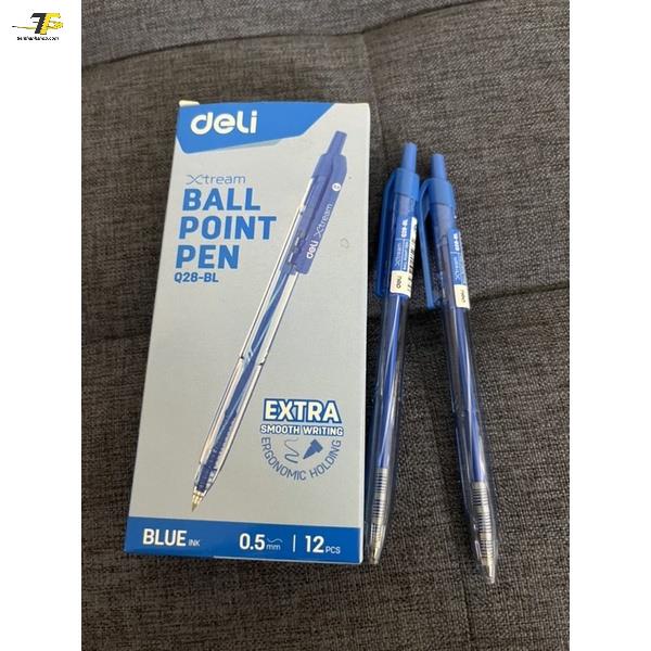 Hộp 12 Cây Bút Bi Dầu Đầu Bấm Arrow 0.5mm Deli Q27 / Q28