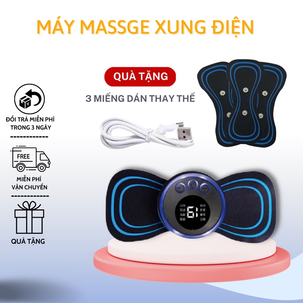 Miếng Dán Massage Xung Điện Cổ Vai Gáy, Bắp Tay, Lưng 10 Chế Độ Mát-Xa, Pin Sạc - Máy Massage Mini Toàn Thân