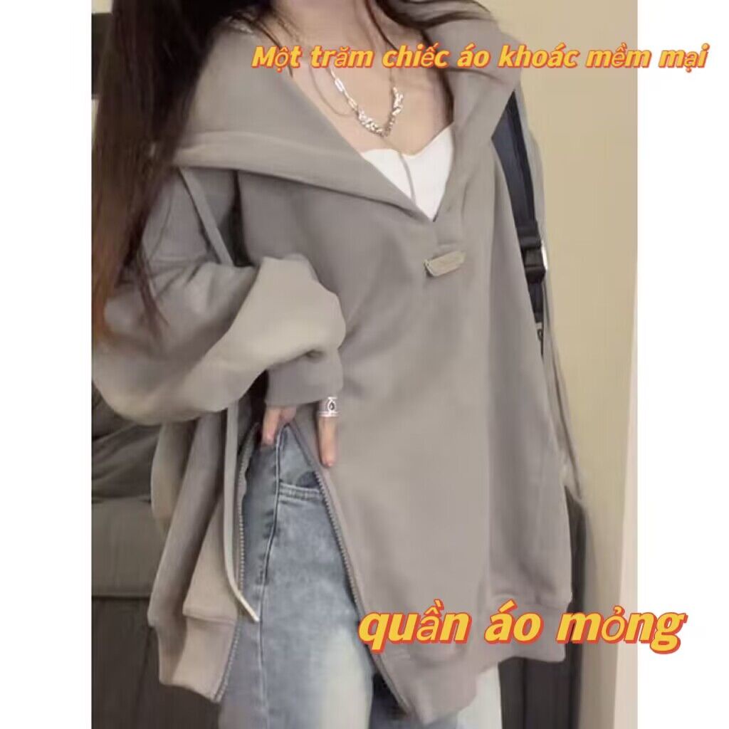 Áo Hoodie Dáng Rộng Phối Khóa Kéo Phong Cách Thời Trang Đường Phố Mùa Thu Cho Nữ | BigBuy360 - bigbuy360.vn