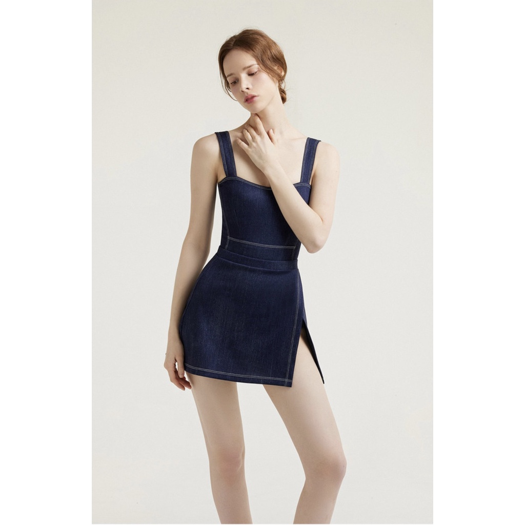 Bikini đồ bơi nữ 1 mảnh giả denim tặng kèm chân váy