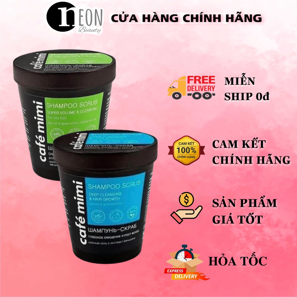 Tẩy tế bào chết da đầu Cafe mimi làm sạch sâu cho tóc tơi & bồng bềnh, giảm gàu ngứa, kiềm dầu 330g - NEON BEAUTY