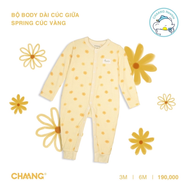 Chaang bộ body dài cúc giữa Spring cho bé sơ sinh SS23