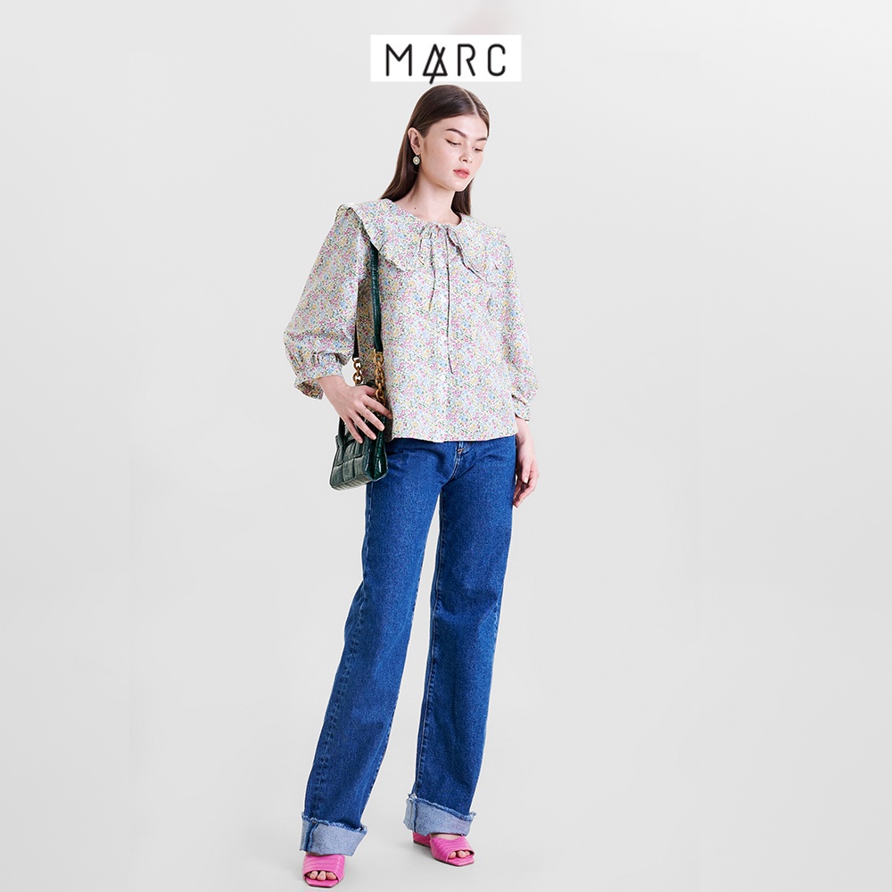 Áo kiểu sơ mi nữ MARC FASHION họa tiết hoa nhấn lá cổ CBHH021222