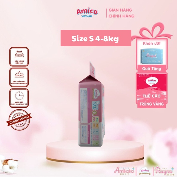 Tã quần Amico combo 2 gói size S82 + 6 miếng (Cho bé 4-8kg)