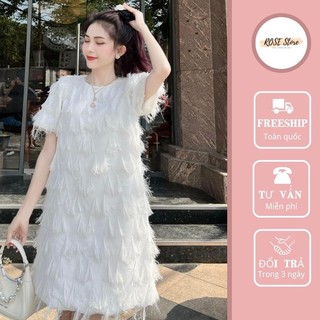 Váy lông trắng suông kim tuyến tay cộc size SM- Rose Store