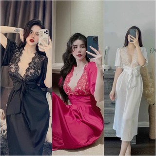 Váy lụa latin tơ tằm phối ren cột nơ trước hoặc sau đều xinh