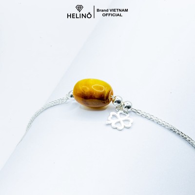 Lắc tay bạc nữ HELINO Lu thống Đá Phong Thủy gắn charm cỏ bốn lá V11