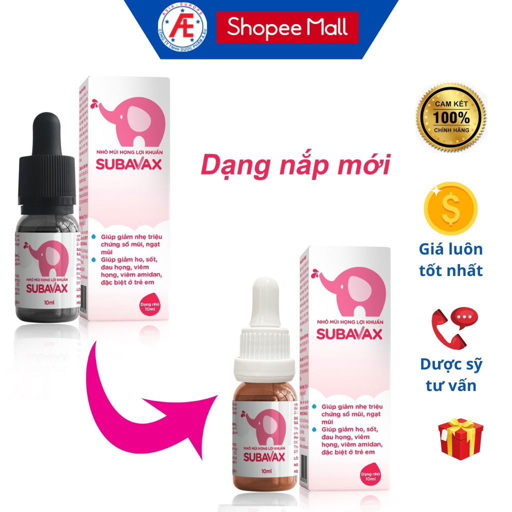 Dung dịch nhỏ mũi họng lợi khuẩn Subavax 10ml giúp giảm viêm ho, mẹ khỏi lo con ốm