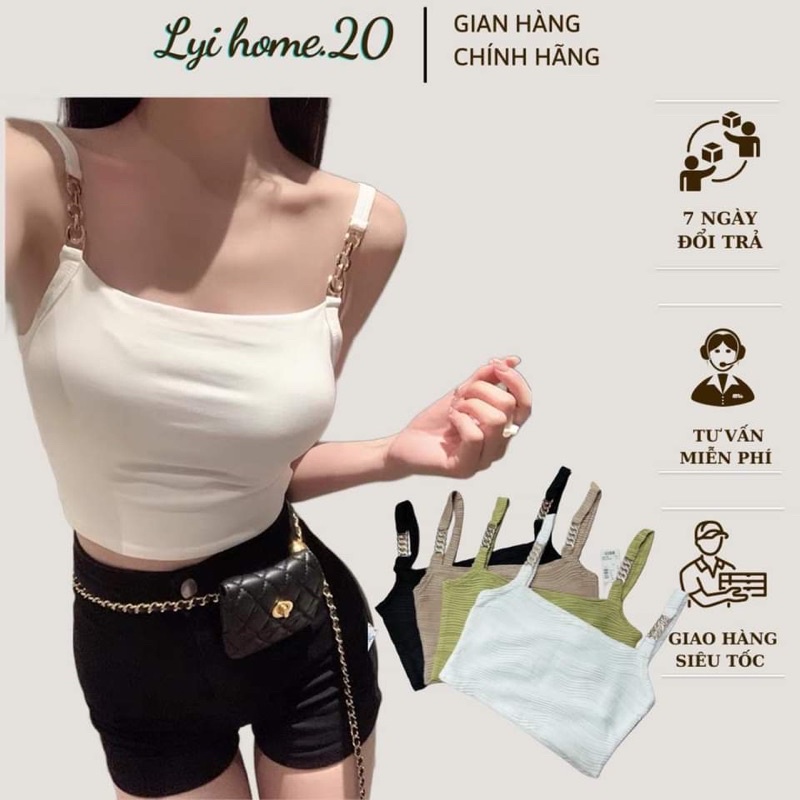 Áo thun nữ hai dây croptop phối dây xích Lyihome cực cá tính, chất dày dặn form đẹp