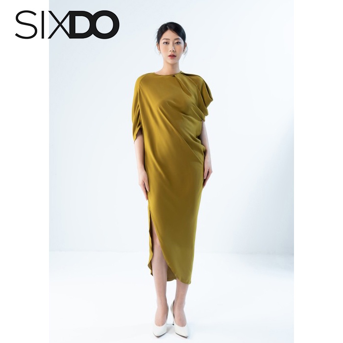 Đầm lụa midi xẻ tà sườn thời trang SIXDO (Yellow Split-side Midi Silk Dress)