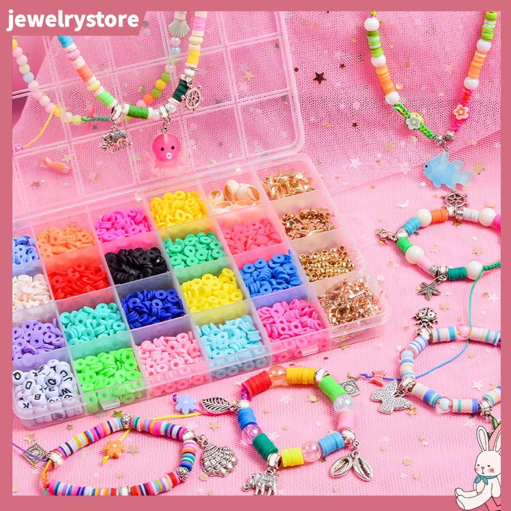 {jewelrystore} 1 Bộ Hạt Đất Sét Tròn Màu Sáng Mềm Mại Dùng Làm Vòng Tay Thủ Công DIY