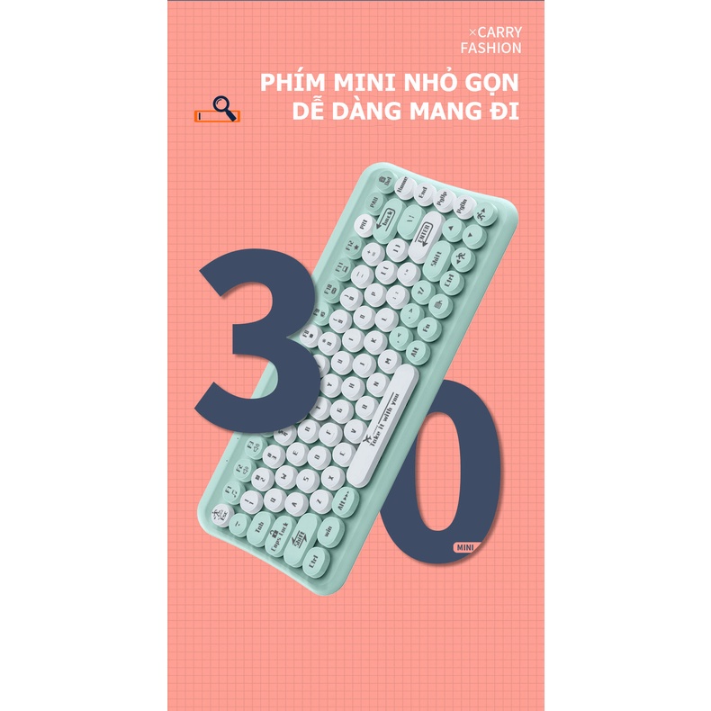 Bộ bàn phím mini 85 phím nút tròn và chuột không dây dùng cho văn phòng - Piggyy