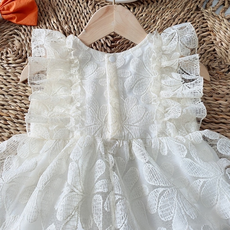 Body Handmade trắng nơ vàng bé gái phối nơ kèm nón 4kg-12kg