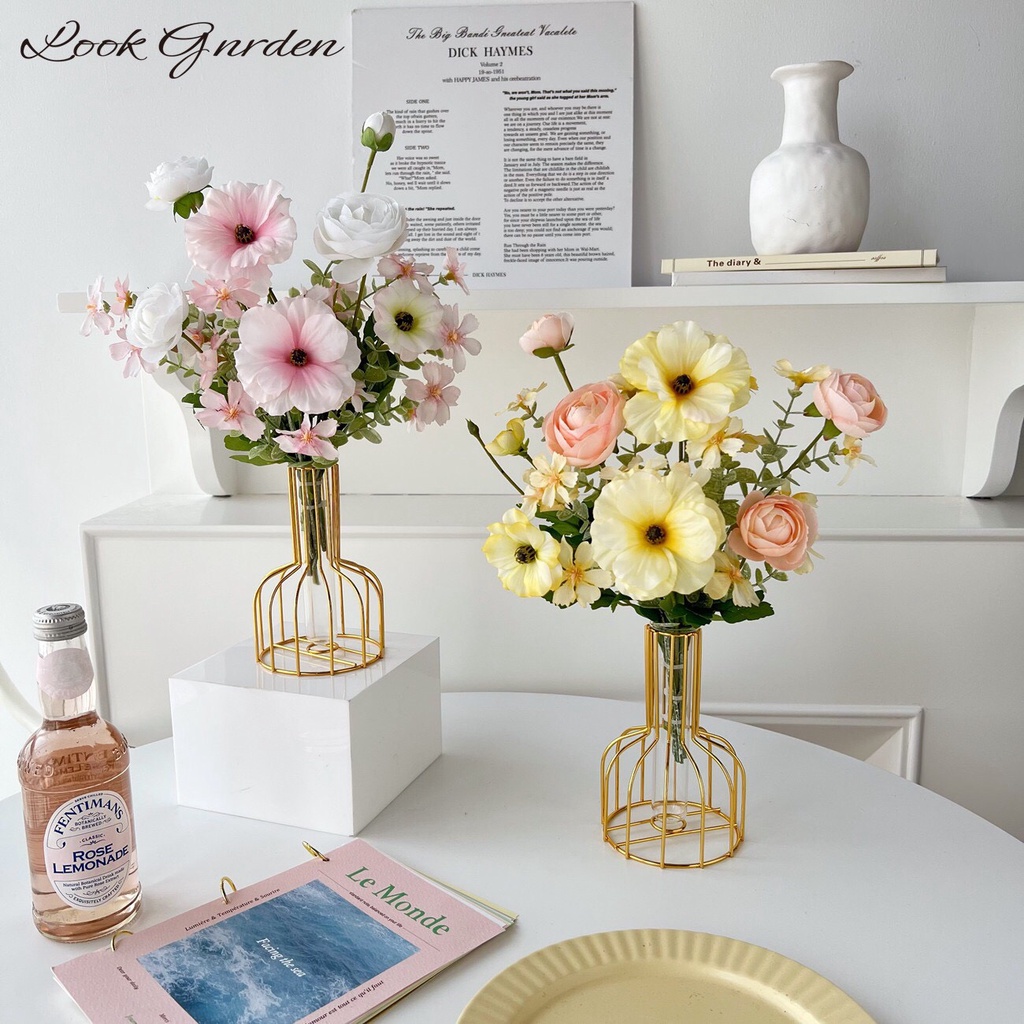 (Lọ kèm hoa) Lọ hoa giả decor cắm sẵn trang trí phòng khách, kệ tivi, bàn học, bàn làm việc, Bình ho