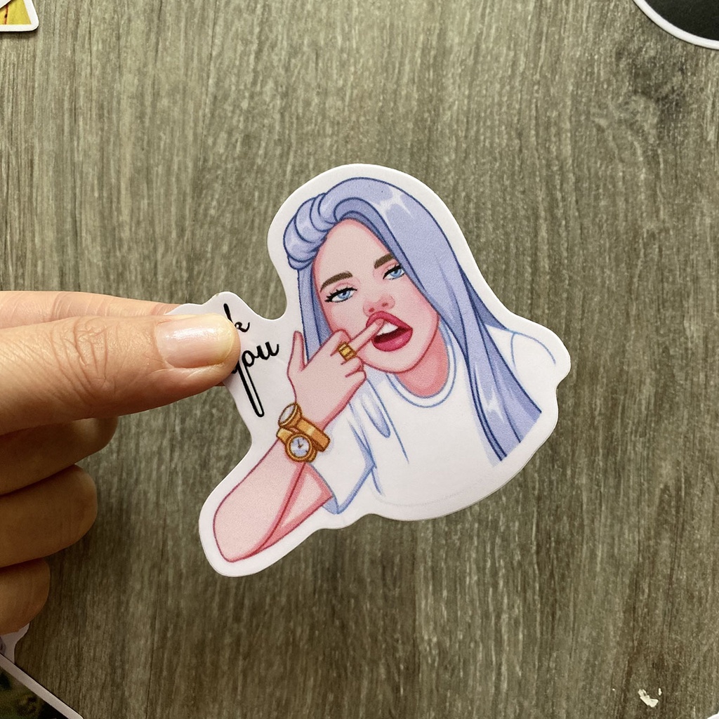 Billie Eilish sticker dán nón bảo hiểm, dán xe, tem dán đàn guitar, xe cub hình dán, tem dán chống nước trang trí