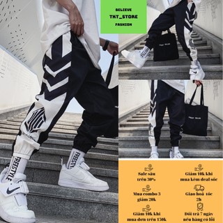 Quần jogger nam, quần dài PT004 màu đen hoạ tiết trắng phong cách hàn quốc