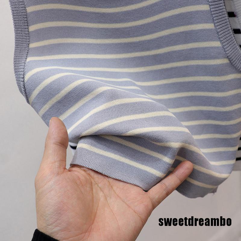 Áo Dệt Kim Sát Nách Cổ Tròn Kẻ Sọc Thời Trang Mùa Hè Cho Nữ