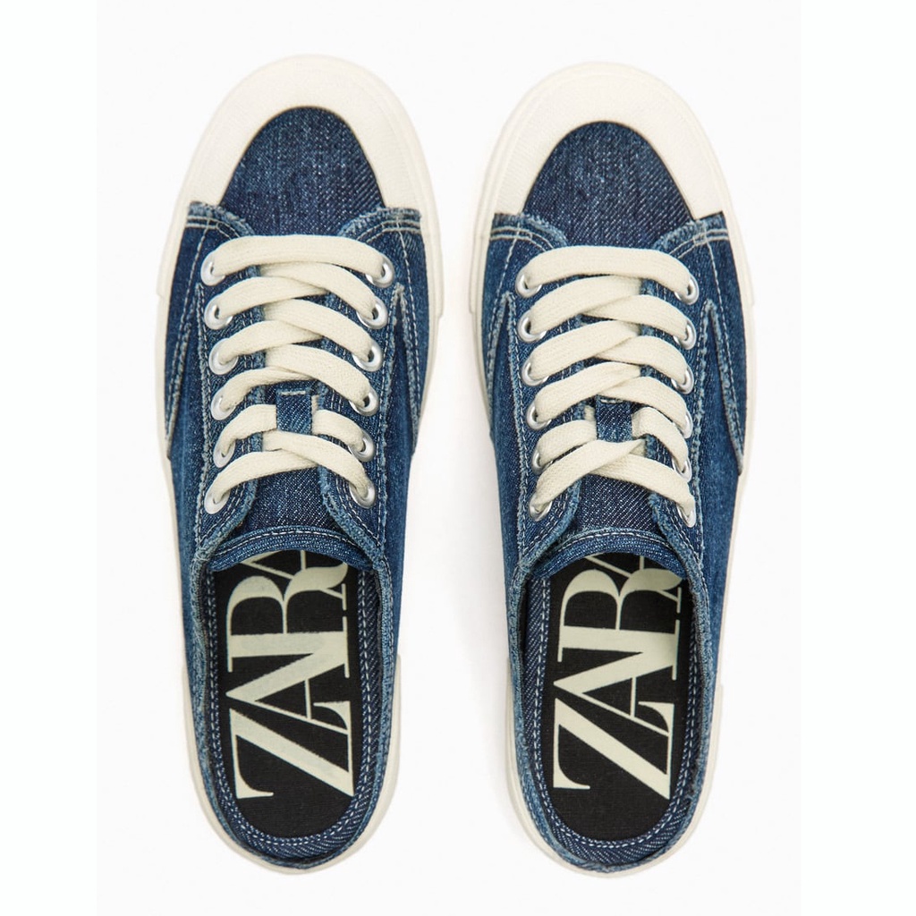 2023 Mới Giày Vải Nữ ZARA Dép Nửa Gót Thường Có Nhãn